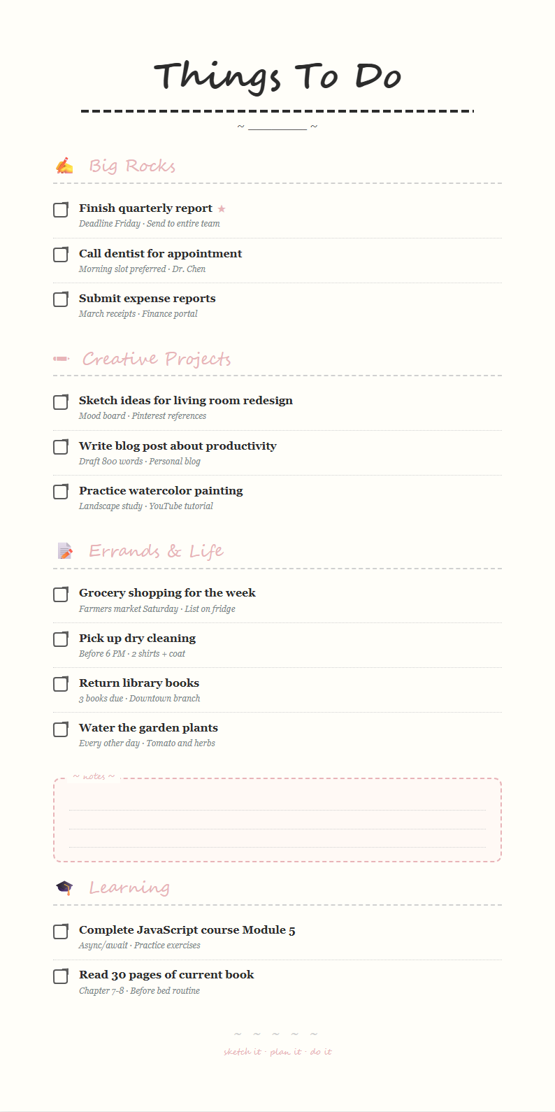 Hand drawn sketch to do list with doodle style